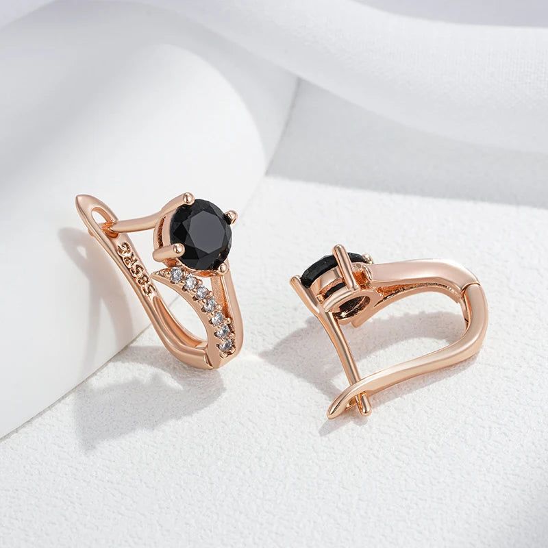 Elaborate Black Zircon Drop Earrings in 585 Rose Gold - Luxury High-Quality Jewelry