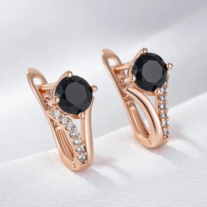 Elaborate Black Zircon Drop Earrings in 585 Rose Gold - Luxury High-Quality Jewelry