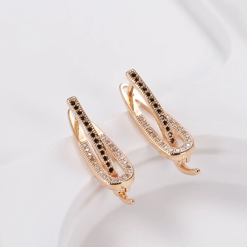 Elaborate Black Zircon Rose Gold Drop Earrings - Trendy Romantic Jewelry