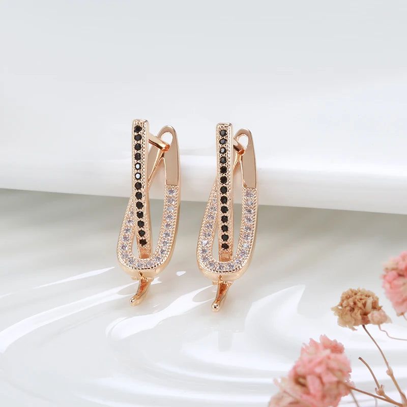 Elaborate Black Zircon Rose Gold Drop Earrings - Trendy Romantic Jewelry