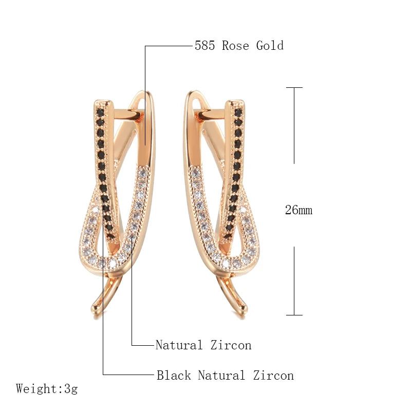 Elaborate Black Zircon Rose Gold Drop Earrings - Trendy Romantic Jewelry