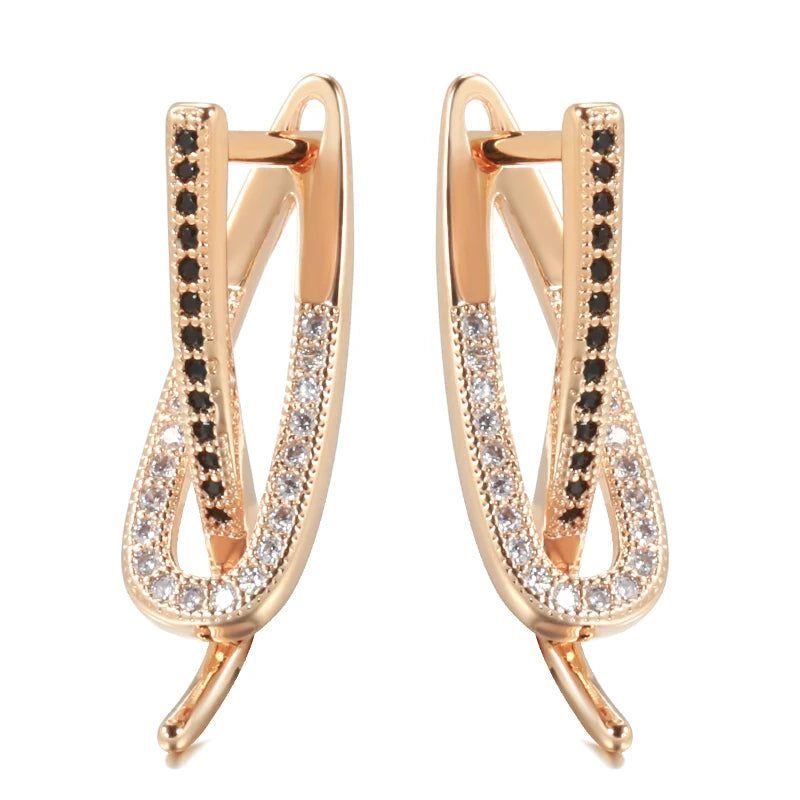 Elaborate Black Zircon Rose Gold Drop Earrings - Trendy Romantic Jewelry