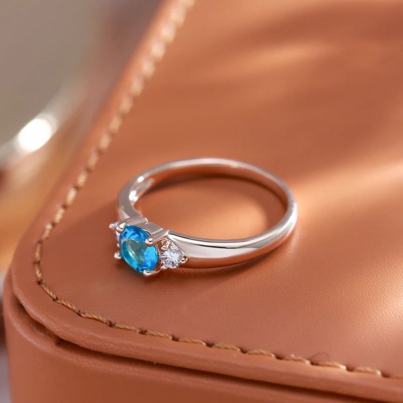 Elaborate Blue Natural Zircon Cocktail Ring in 585 Rose Gold - Luxury Fashion Jewelry