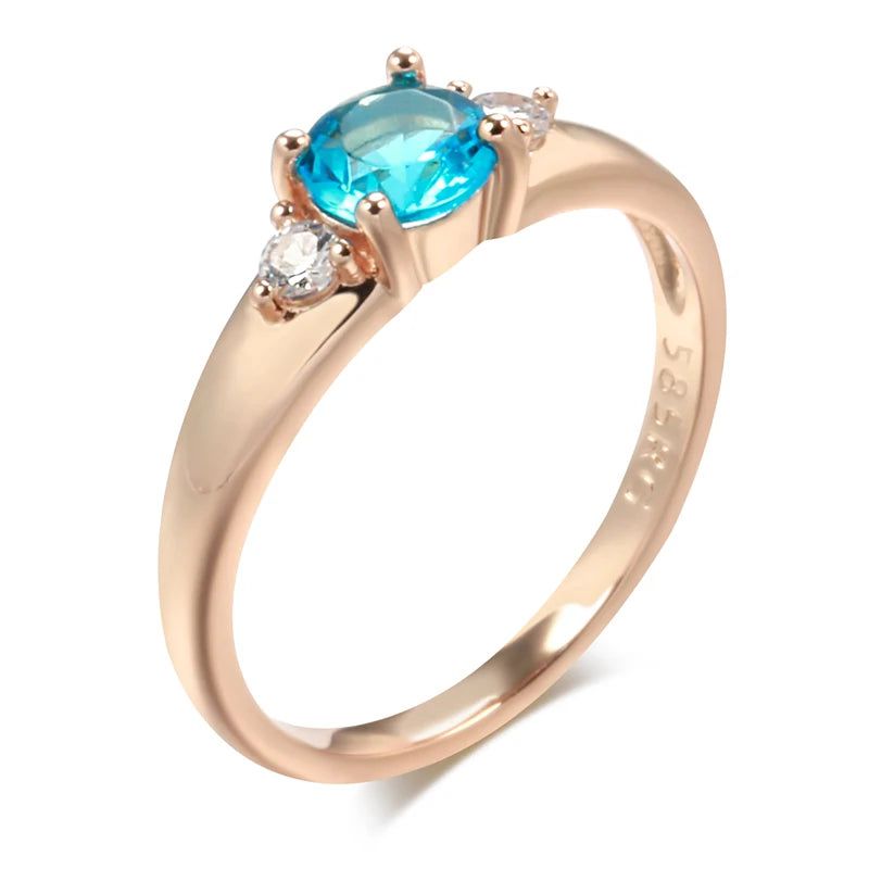 Elaborate Blue Natural Zircon Cocktail Ring in 585 Rose Gold - Luxury Fashion Jewelry