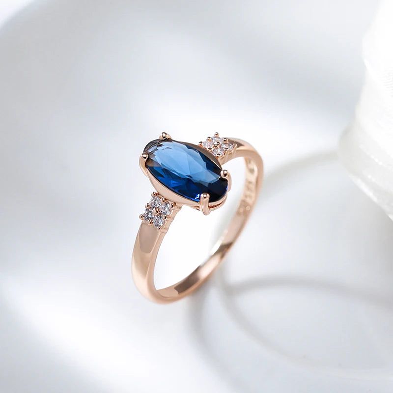 Elaborate Blue Natural Zircon Cocktail Ring in Luxurious 585 Rose Gold Finish