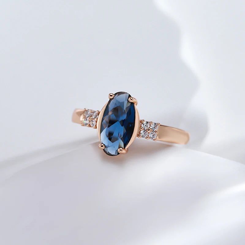 Elaborate Blue Natural Zircon Cocktail Ring in Luxurious 585 Rose Gold Finish