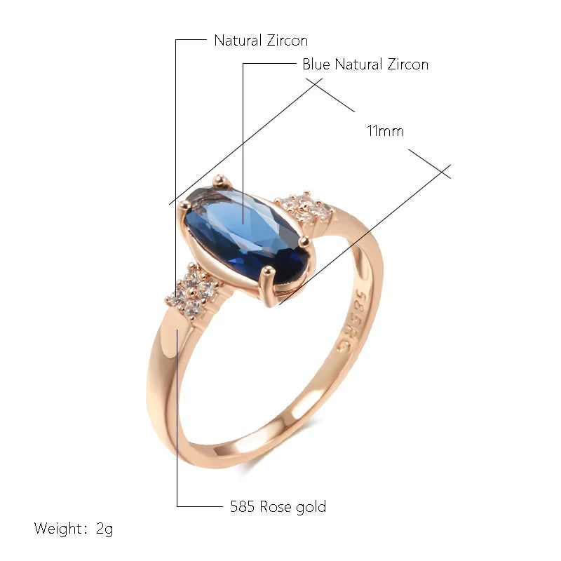 Elaborate Blue Natural Zircon Cocktail Ring in Luxurious 585 Rose Gold Finish