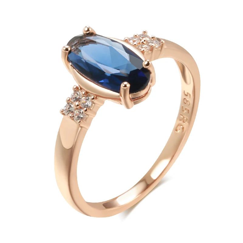 Elaborate Blue Natural Zircon Cocktail Ring in Luxurious 585 Rose Gold Finish