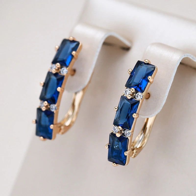 Elaborate Blue Natural Zircon Geometric Drop Earrings in 585 Rose Gold Plating - High-Quality Fashion Jewelry