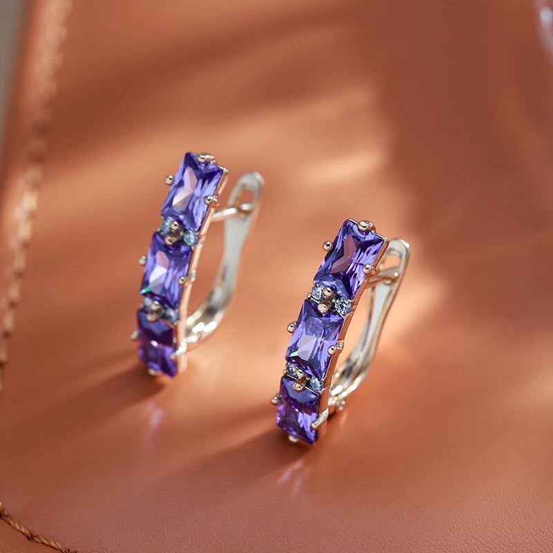 Elaborate Blue Natural Zircon Geometric Drop Earrings in 585 Rose Gold Plating - High-Quality Fashion Jewelry