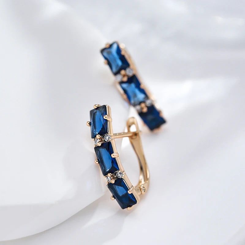 Elaborate Blue Natural Zircon Geometric Drop Earrings in 585 Rose Gold Plating - High-Quality Fashion Jewelry