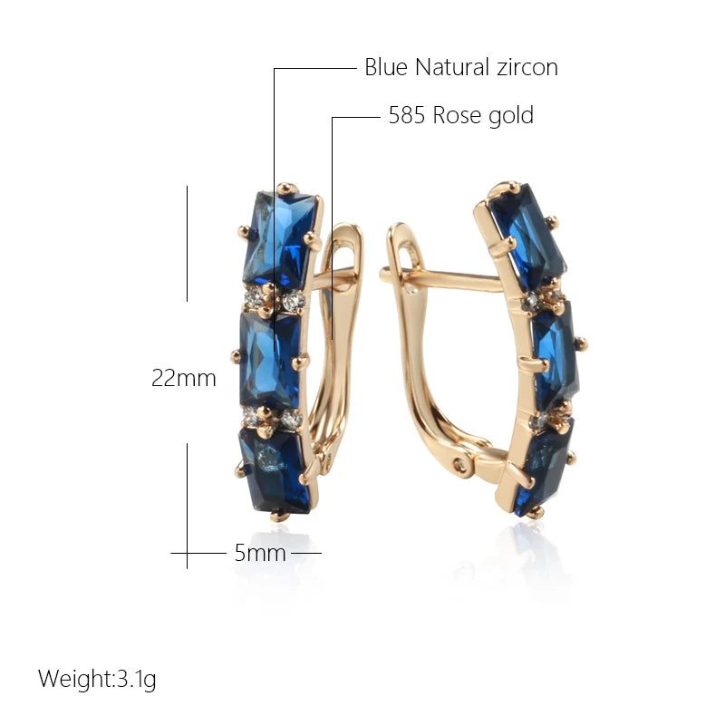 Elaborate Blue Natural Zircon Geometric Drop Earrings in 585 Rose Gold Plating - High-Quality Fashion Jewelry