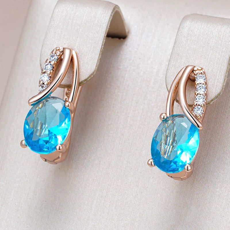 Elaborate Blue Natural Zircon Oval Earrings in 585 Rose Gold - High-Quality Jewelry