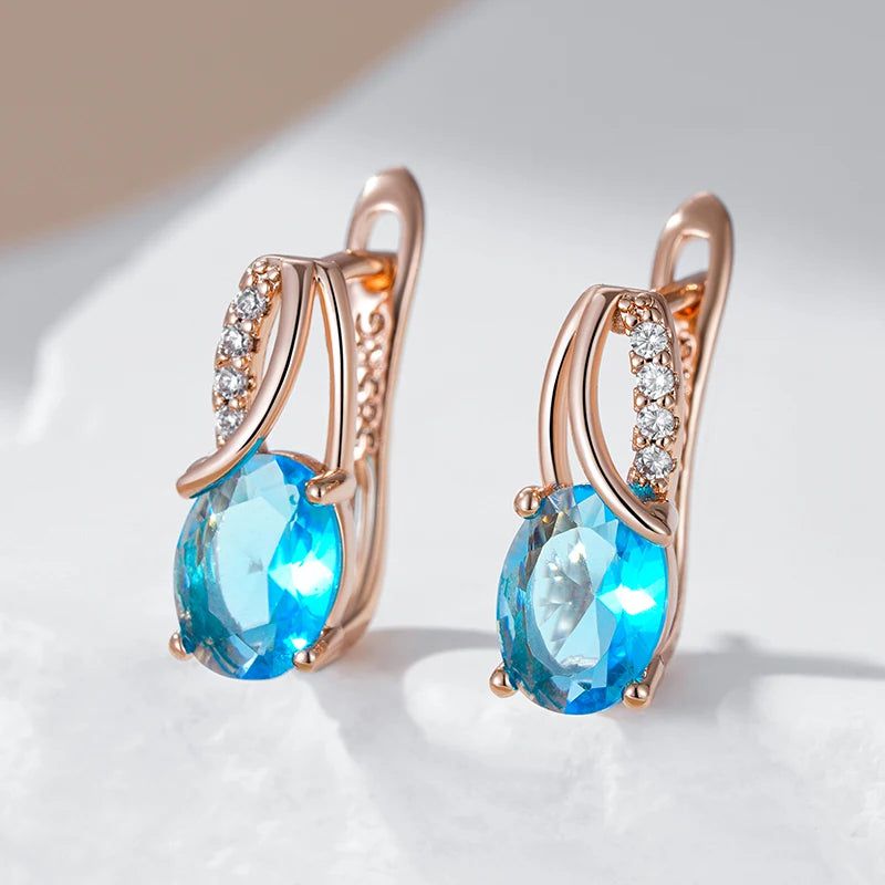 Elaborate Blue Natural Zircon Oval Earrings in 585 Rose Gold - High-Quality Jewelry