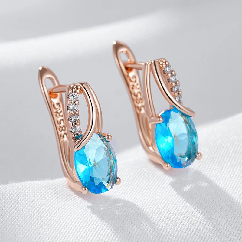 Elaborate Blue Natural Zircon Oval Earrings in 585 Rose Gold - High-Quality Jewelry