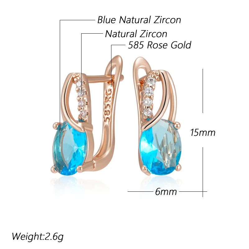 Elaborate Blue Natural Zircon Oval Earrings in 585 Rose Gold - High-Quality Jewelry