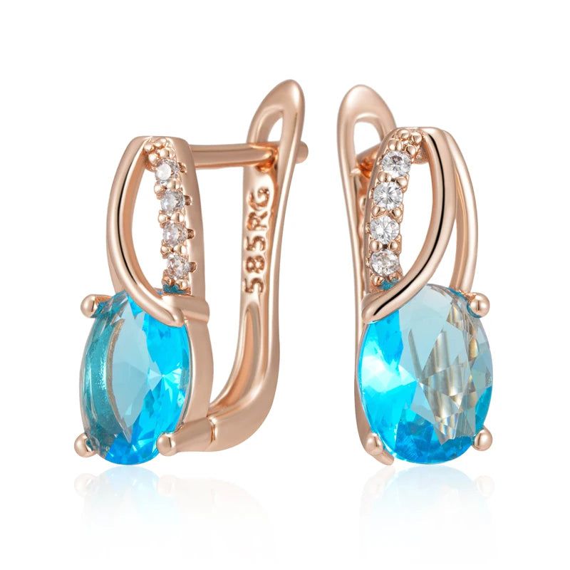 Elaborate Blue Natural Zircon Oval Earrings in 585 Rose Gold - High-Quality Jewelry