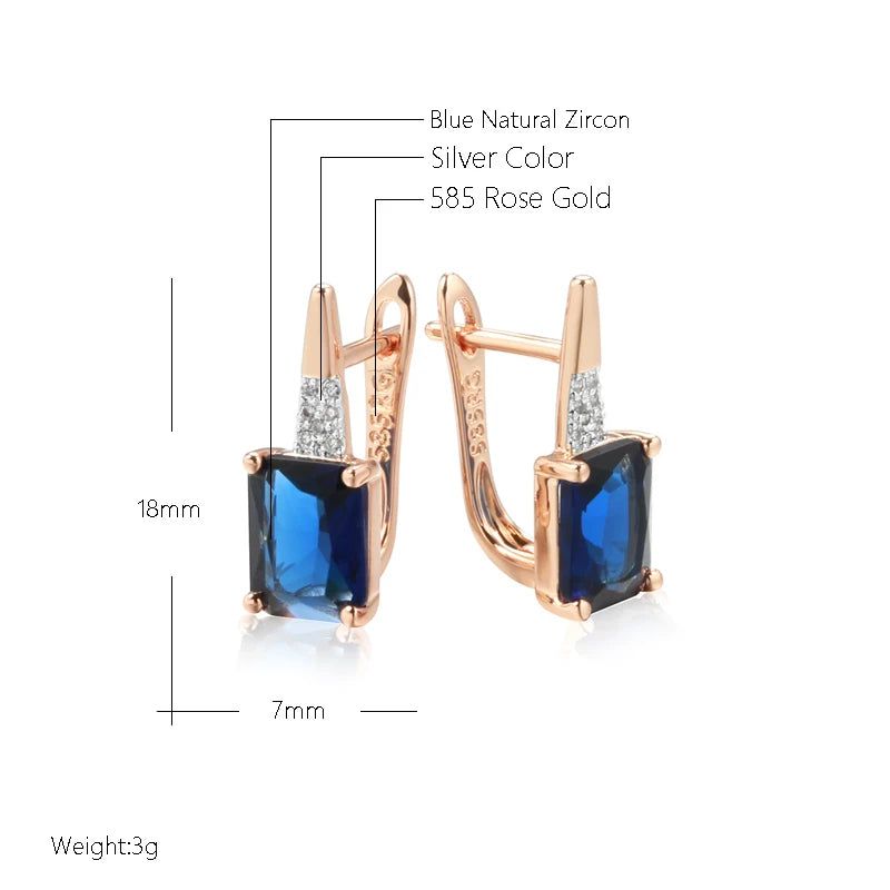 Elaborate Blue Natural Zircon Square Drop Earrings in 585 Rose Gold and Mixed Silver