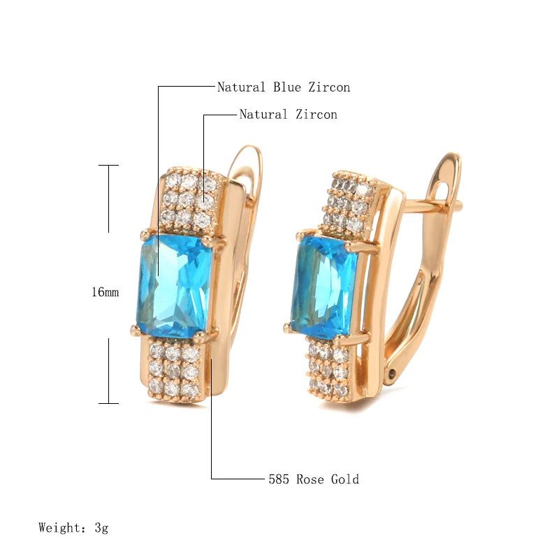 Elaborate Blue Square Zircon Dangle Earrings in 585 Rose Gold Finish - High-Quality Fashion Jewelry