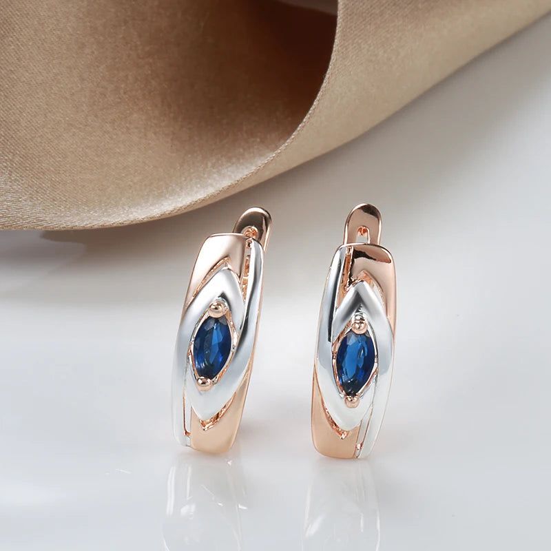 Elaborate Blue Stone Drop Earrings in 585 Rose Gold and White Gold with Natural Zircon