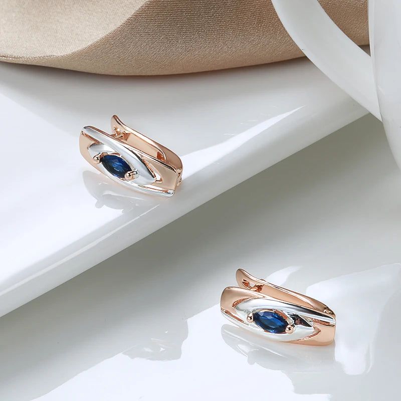 Elaborate Blue Stone Drop Earrings in 585 Rose Gold and White Gold with Natural Zircon