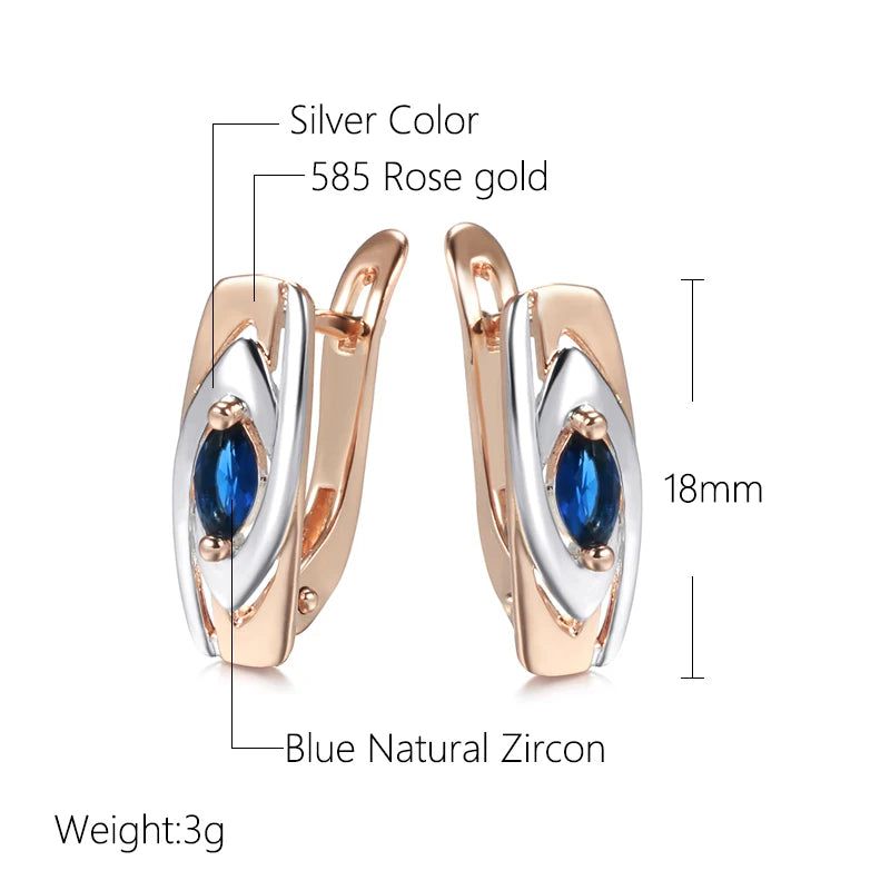 Elaborate Blue Stone Drop Earrings in 585 Rose Gold and White Gold with Natural Zircon