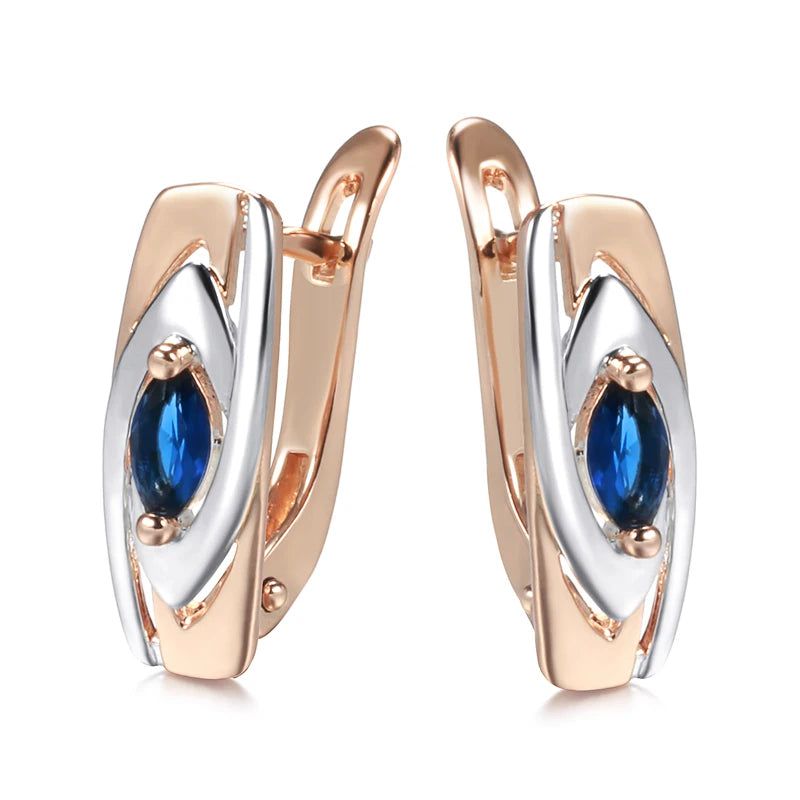 Elaborate Blue Stone Drop Earrings in 585 Rose Gold and White Gold with Natural Zircon