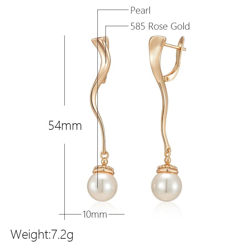 Elaborate Geometric Pearl Drop Earrings in Luxurious 585 Rose Gold for Brides and Special Occasions