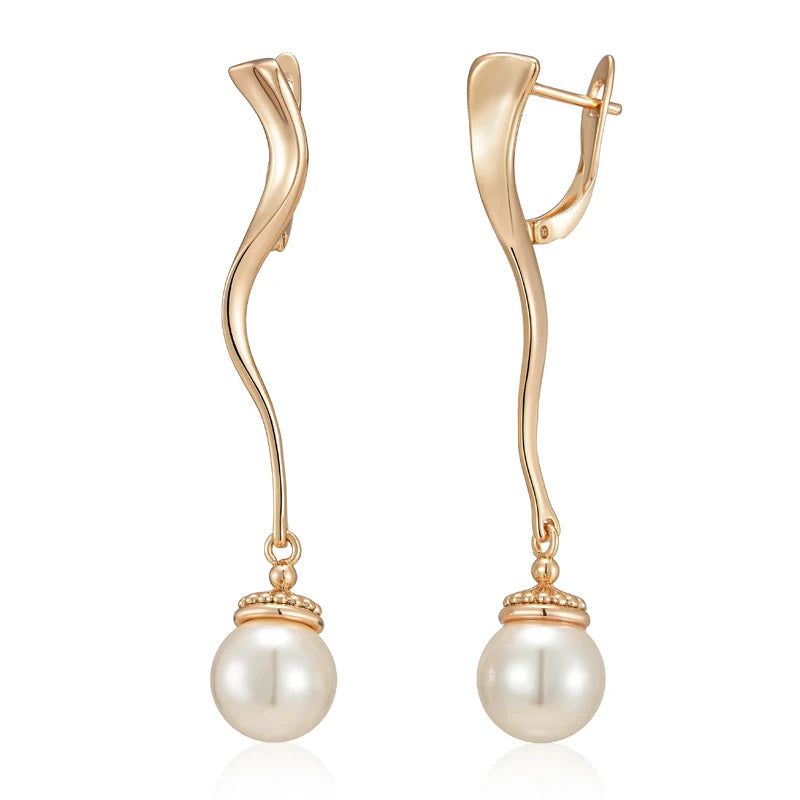 Elaborate Geometric Pearl Drop Earrings in Luxurious 585 Rose Gold for Brides and Special Occasions