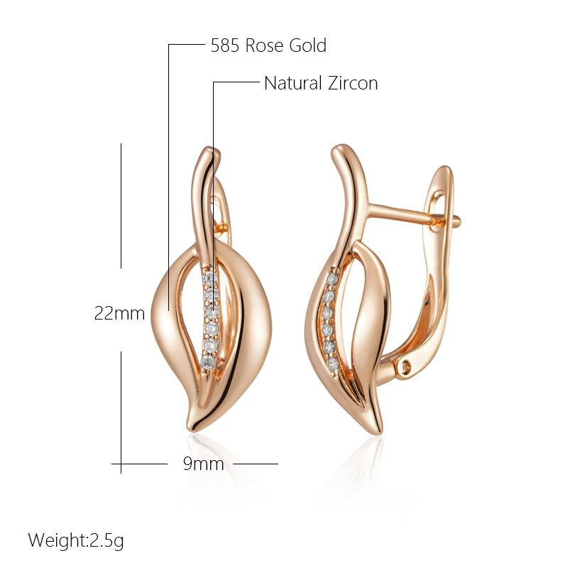 Elaborate Rose Gold Hollow Leaf Dangle Earrings with Natural Zircon Accents