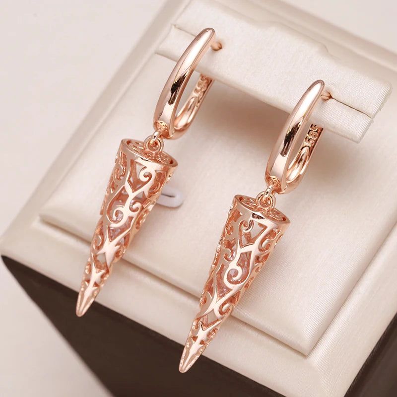 Elaborate Rose Gold Hollow Pattern Zircon Drop Earrings for Fashion Lovers