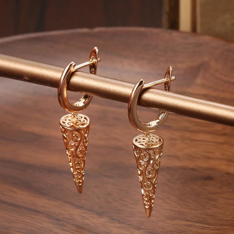 Elaborate Rose Gold Hollow Pattern Zircon Drop Earrings for Fashion Lovers