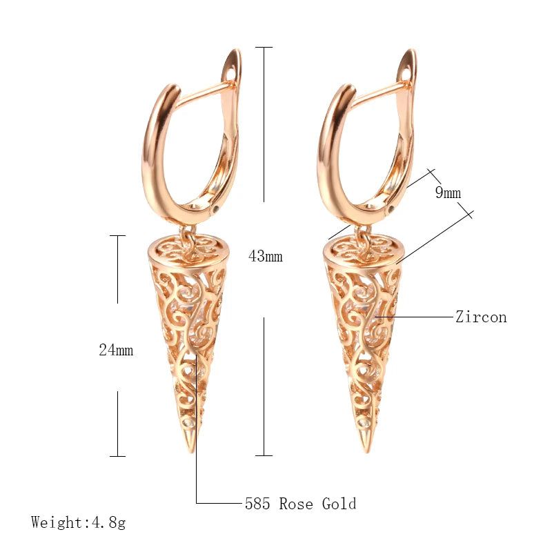 Elaborate Rose Gold Hollow Pattern Zircon Drop Earrings for Fashion Lovers