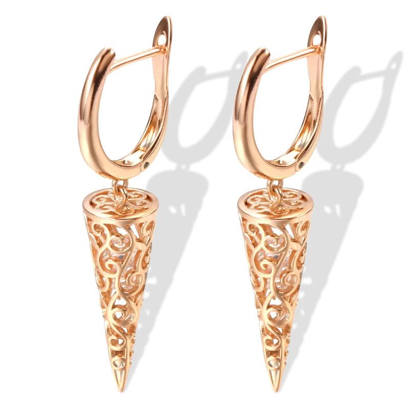 Elaborate Rose Gold Hollow Pattern Zircon Drop Earrings for Fashion Lovers