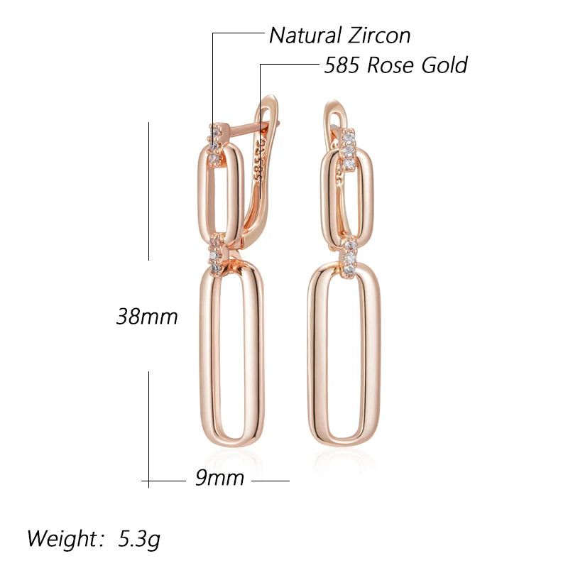 Elaborate Rose Gold Hollow Rectangle Drop Earrings with Natural Zircon