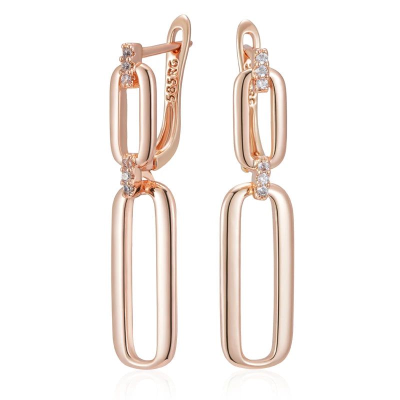 Elaborate Rose Gold Hollow Rectangle Drop Earrings with Natural Zircon