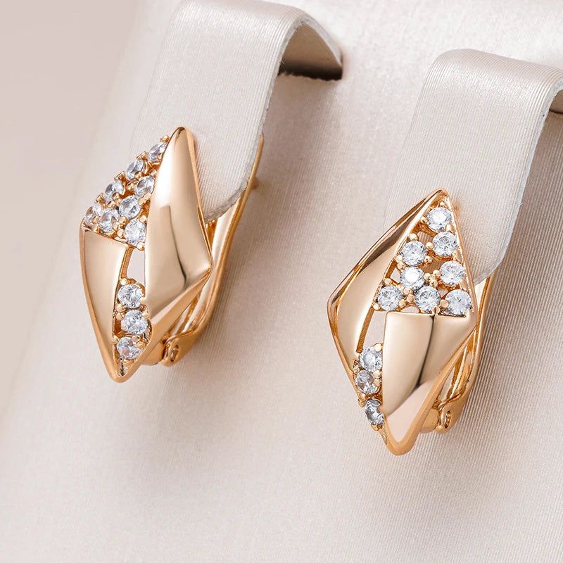 Elaborate Rose Gold Hollow Rhombus Drop Earrings with Shiny Natural Zircon