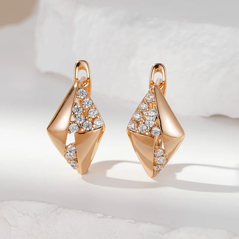 Elaborate Rose Gold Hollow Rhombus Drop Earrings with Shiny Natural Zircon