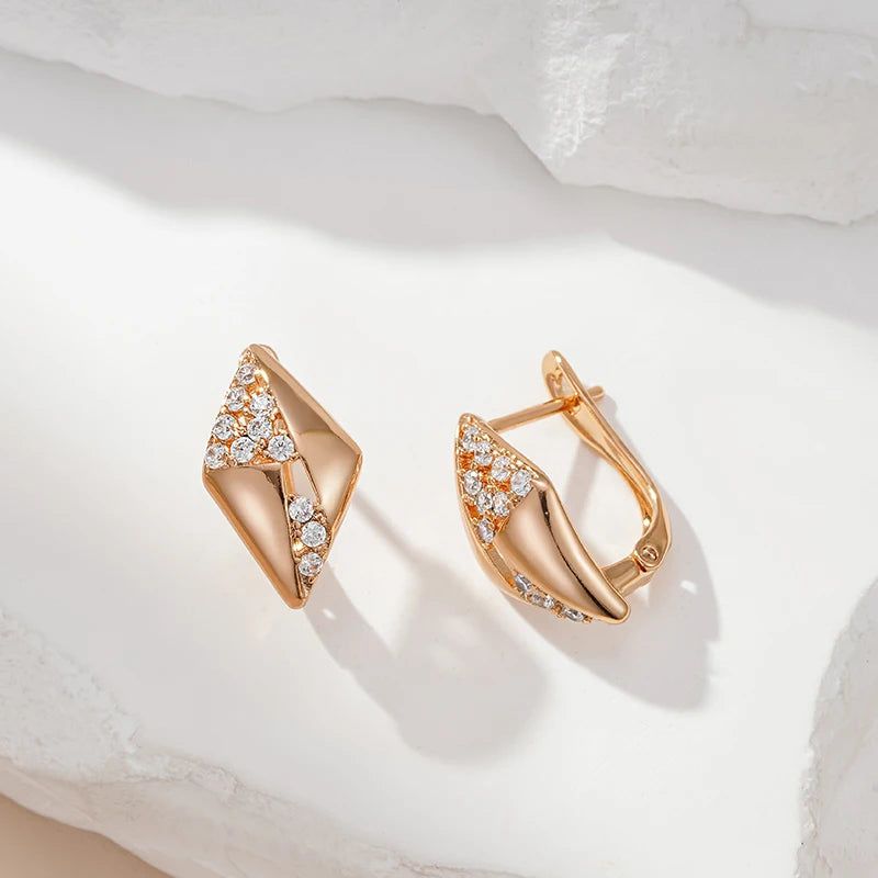 Elaborate Rose Gold Hollow Rhombus Drop Earrings with Shiny Natural Zircon