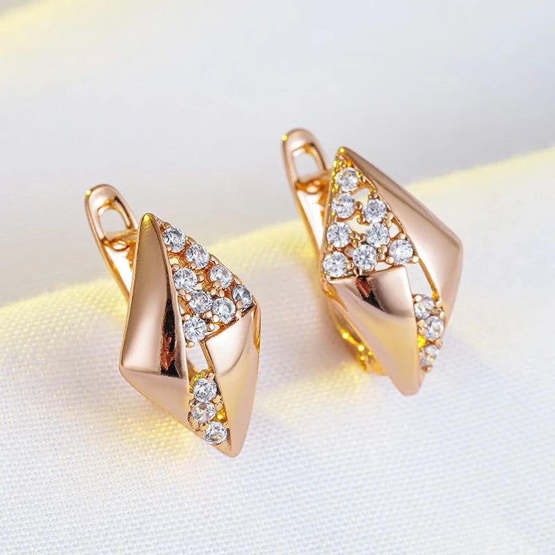 Elaborate Rose Gold Hollow Rhombus Drop Earrings with Shiny Natural Zircon