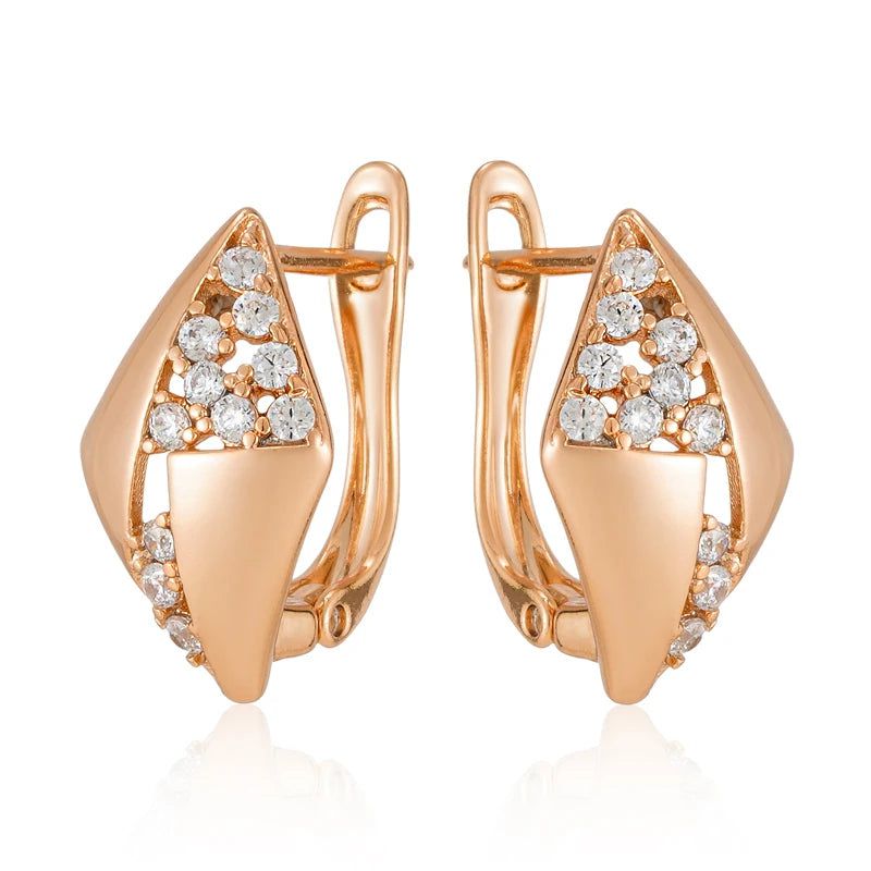 Elaborate Rose Gold Hollow Rhombus Drop Earrings with Shiny Natural Zircon