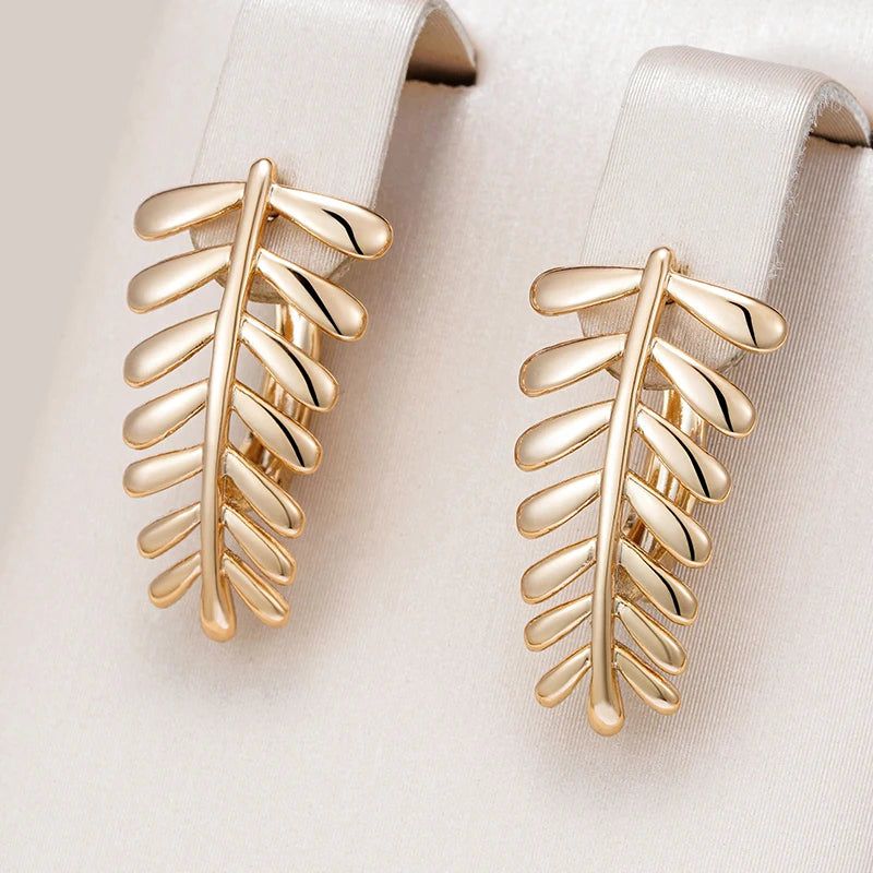 Elaborate Rose Gold Leaf Dangle Earrings - High-Quality Glossy Jewelry for Any Occasion