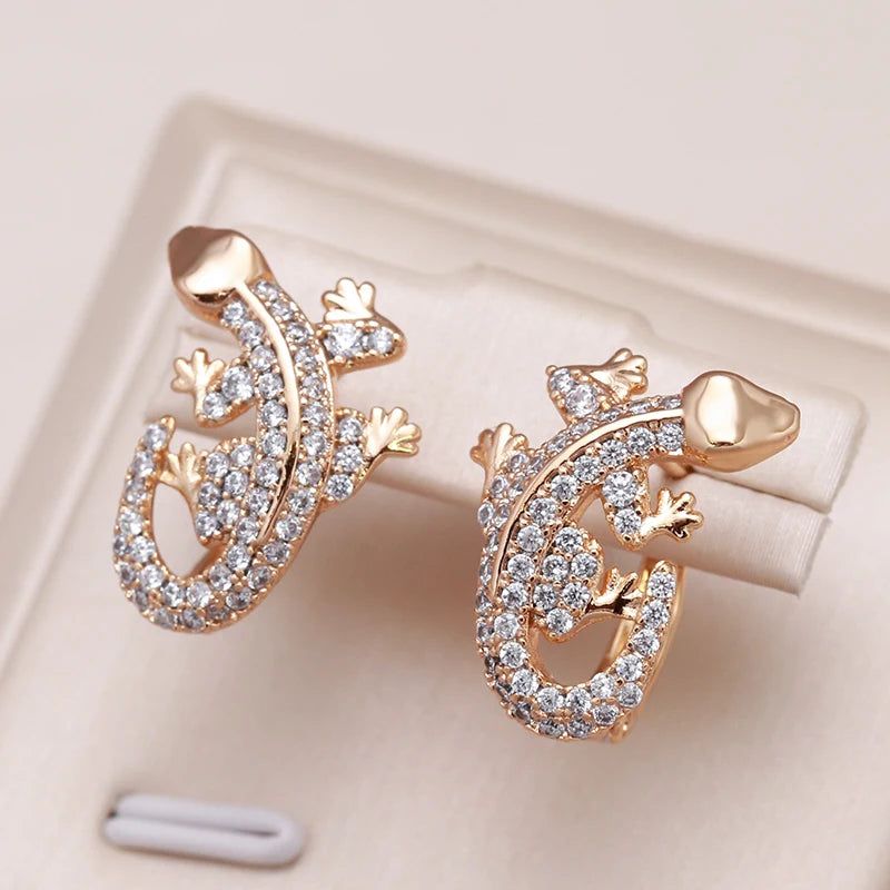 Elaborate Rose Gold Lizard Drop Earrings with Natural Zircon Accents