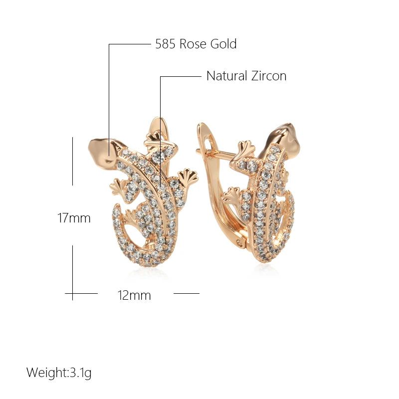 Elaborate Rose Gold Lizard Drop Earrings with Natural Zircon Accents