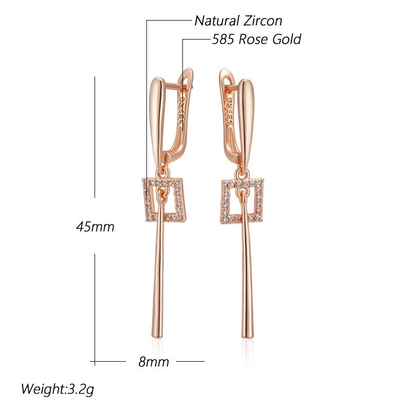 Elaborate Rose Gold Long Dangle Earrings with Natural Zircon - High-Quality Fashion Jewelry