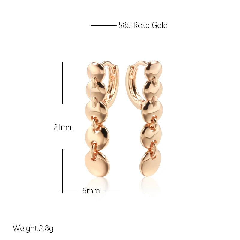 Elaborate Rose Gold Long Pendant Dangle Earrings - High-Quality Glossy Fashion Jewelry