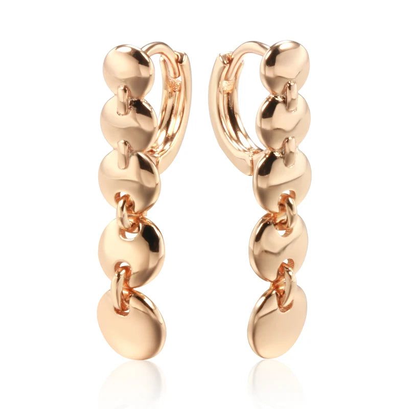 Elaborate Rose Gold Long Pendant Dangle Earrings - High-Quality Glossy Fashion Jewelry