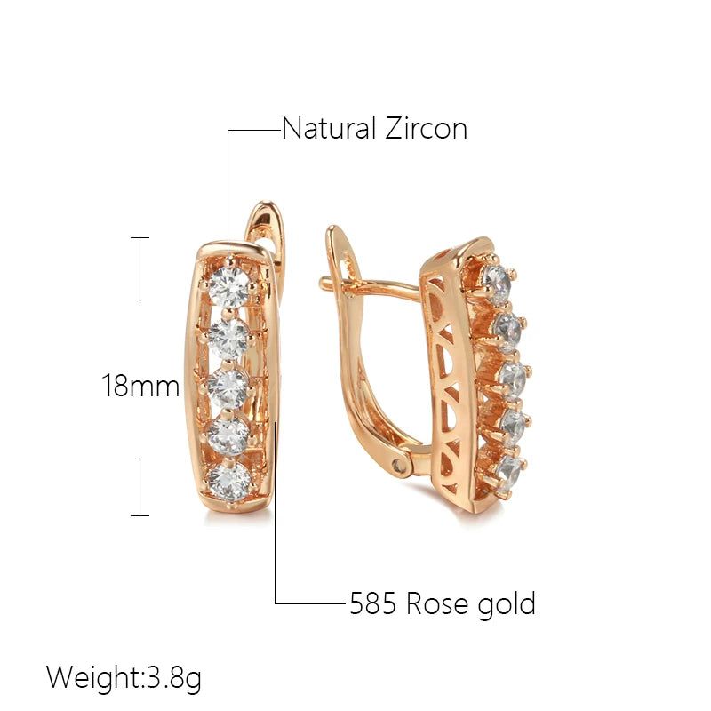 Elaborate Rose Gold Long Square Drop Earrings with White Zircon Accents