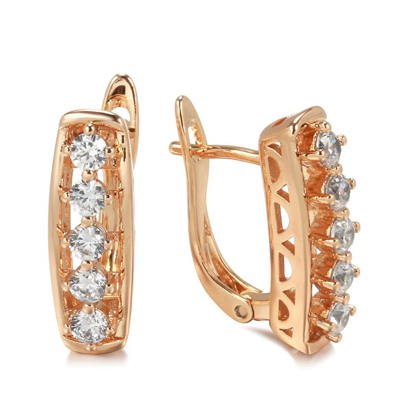 Elaborate Rose Gold Long Square Drop Earrings with White Zircon Accents