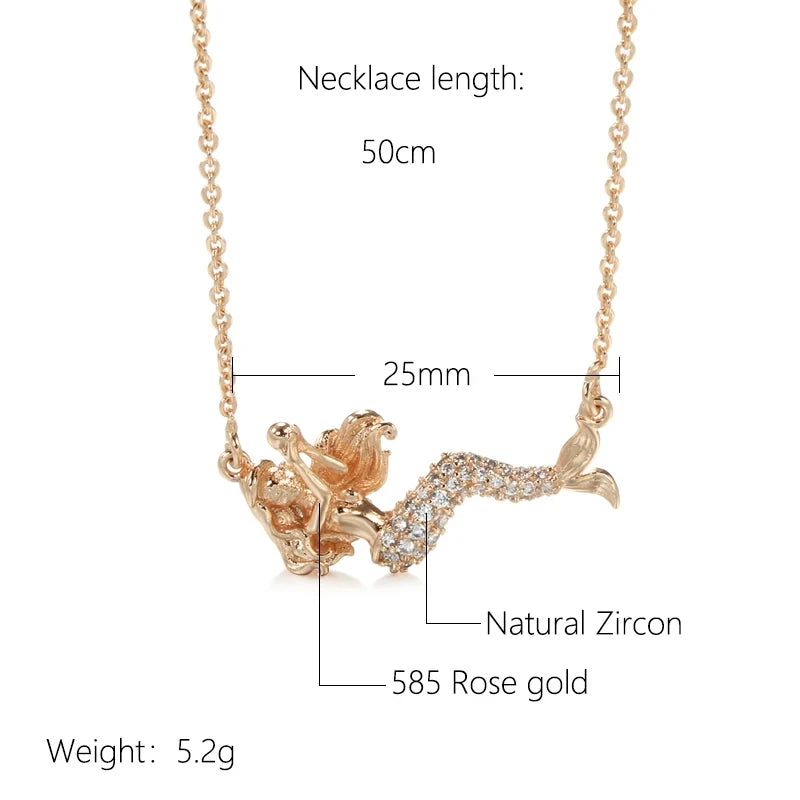 Elaborate Rose Gold Mermaid Pendant Necklace with Natural Zircon Accents